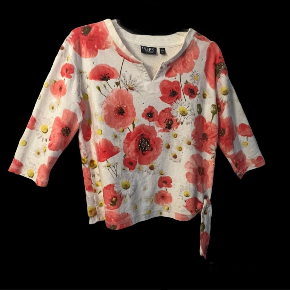 Dew-Drop Rhinestone Embellished Floral 3/4 Sleeve Side Tassel Nautical Yachtwear